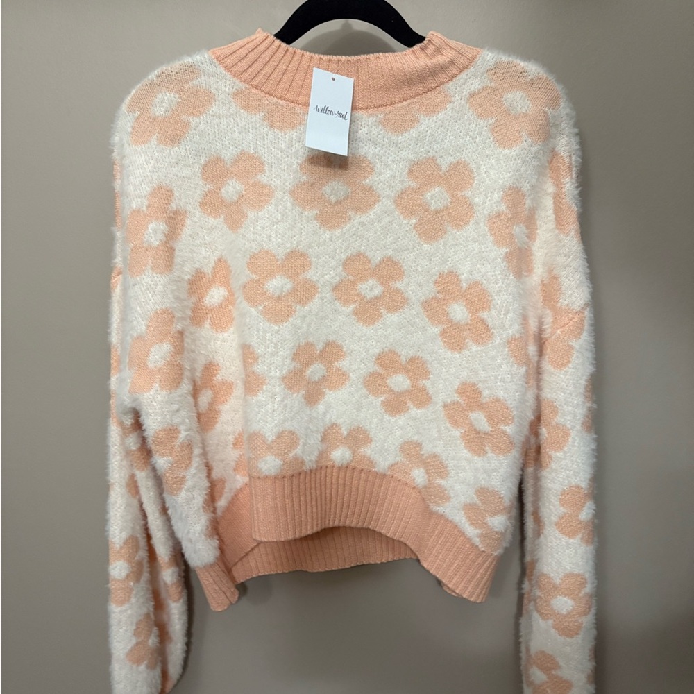 Floral Knit Sweater in Peach and Cream